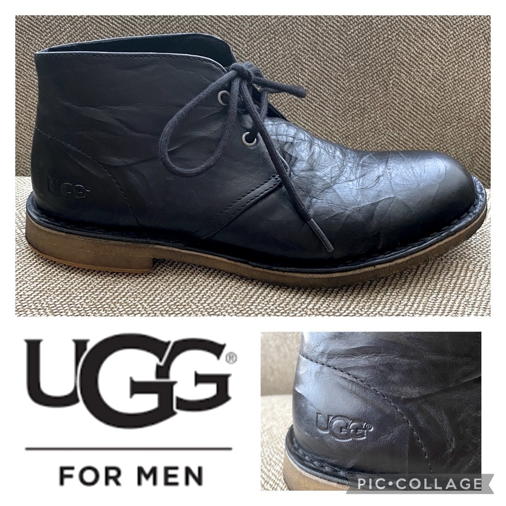 UGG Men’s Leighton Leather Lace Up Chukka Boot W/Gum Sole. Black. Size 8. EUC.
